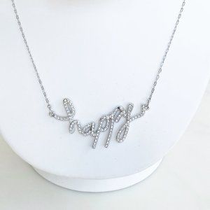 swarovski • heroine happy cursive word crystal pave silver necklace word